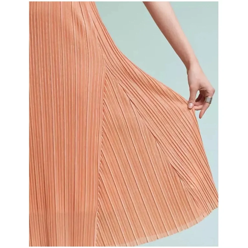 Anthropologie Maeve Pleated Metallic champagne peach midi skirt Small Anthro - Picture 4 of 11